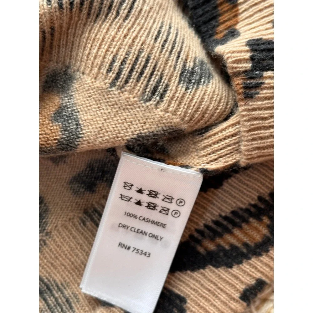 Cynthia Rowley 100% Cashmere Leopard‎ Print Crewneck Sweater Tan Brown Womens S